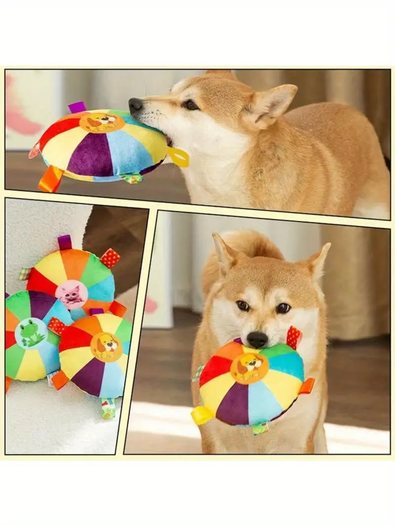 A plush, squeaky dog toy - cartoon design, no batteries required, interactive squeaky toy.