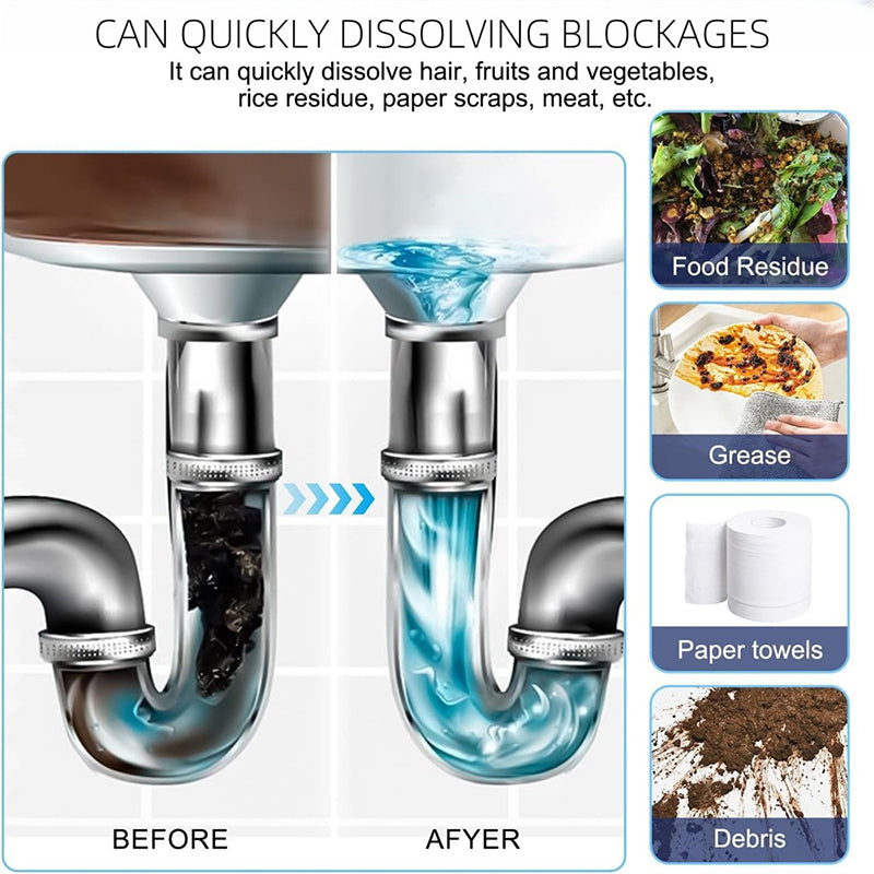 🎁🔥 Powerful Pipe Dredging Agent for Kitchen and Toilet Pipelines - Dissolves 200+ Blockages and Kills of Bacteria