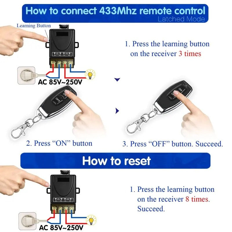 Wireless remote control switch and receiver kit, no wiring required